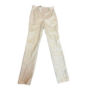 Jason Wu Womens Skinny Leg Split Hem Faux Leather Cream Tan Leggings Pants Sz S